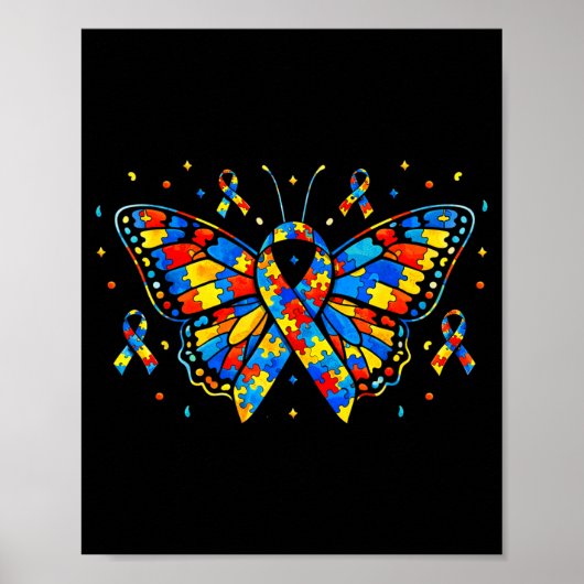 Autism Awareness Butterfly Puzzle Ribbon  Poster (Vorne)