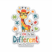 Autism Awareness Cute Giraffe Animal Its Ok To Be Aufkleber (Vorderseite)