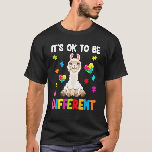 Autism Awareness Cute Llama  It s Ok To Be Differe T-Shirt (Vorderseite)