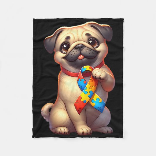 Autism Awareness Cute Pug Yellow Red Blue Dog Ribb Fleecedecke (Vorderseite)