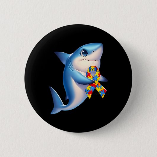 Autism Awareness Cute Shark Yellow Red Blue Animal Button (Vorderseite)