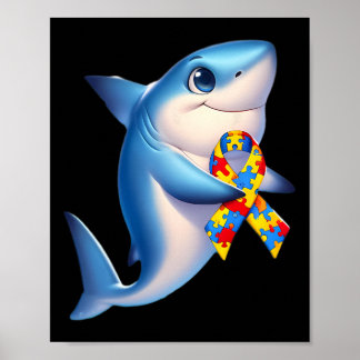 Autism Awareness Cute Shark Yellow Red Blue Animal Poster