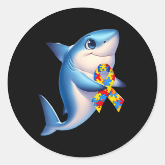 Autism Awareness Cute Shark Yellow Red Blue Animal Runder Aufkleber
