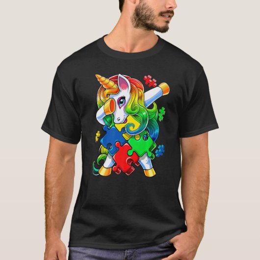Autism Awareness Dabbing Unicorn Puzzle Piece For T-Shirt (Vorderseite)