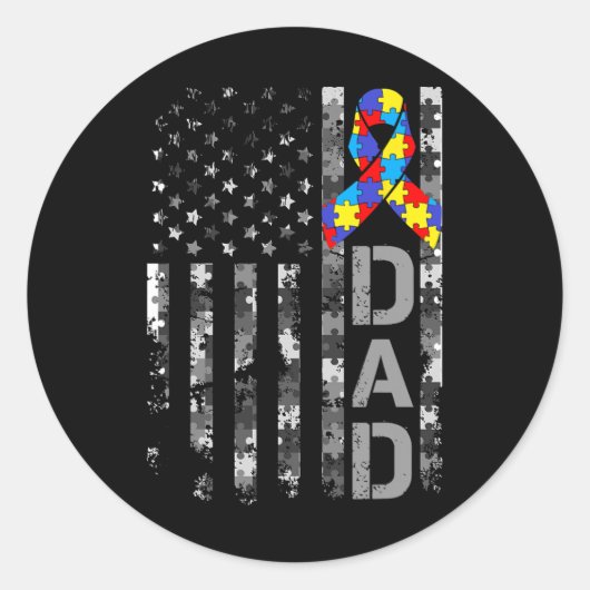 Autism Awareness Dad Usa Flag Fathers Day Runder Aufkleber (Vorderseite)