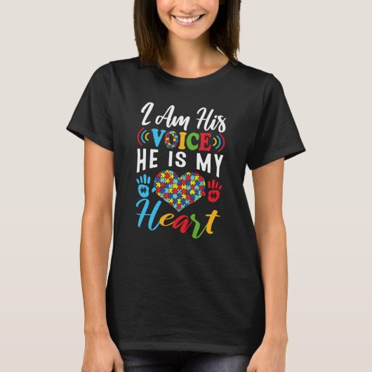 Autism Awareness Day I'm His Voice He Is My Heart  T-Shirt (Vorderseite)