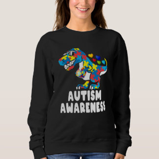 Autism Awareness Dinosaur Rex Heart Puzzle Pieces Sweatshirt