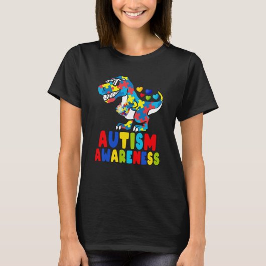 Autism Awareness Dinosaur Rex Heart Puzzle Pieces  T-Shirt (Vorderseite)