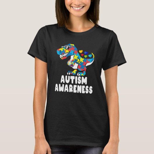 Autism Awareness Dinosaur Rex Heart Puzzle Pieces T-Shirt (Vorderseite)