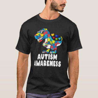 Autism Awareness Dinosaur Rex Heart Puzzle Pieces T-Shirt