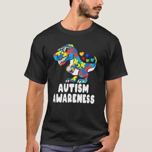 Autism Awareness Dinosaur Rex Heart Puzzle Pieces T-Shirt (Vorderseite)