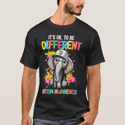 Autism Awareness Elephant Flower Its Ok To Be Diff T-Shirt (Vorderseite)