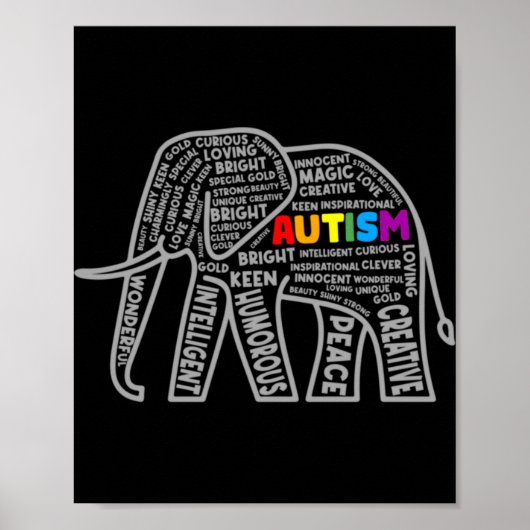 Autism Awareness Elephant Tygraphy T Shirt Poster (Vorne)
