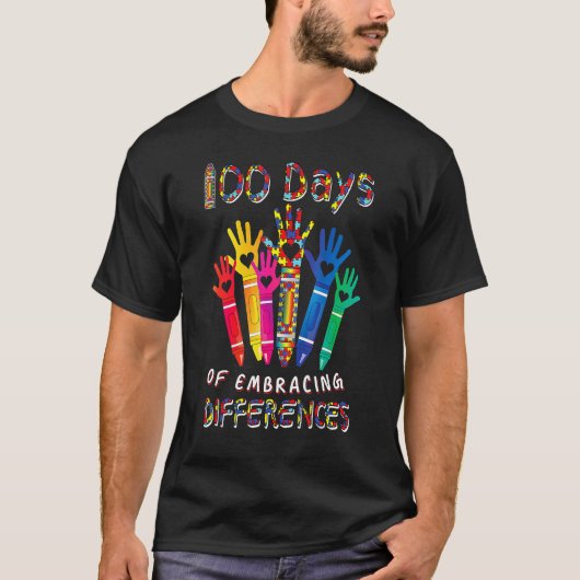 Autism Awareness Embrace Differences 100 Days Of S T-Shirt (Vorderseite)