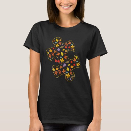 Autism Awareness Fall Leaf Autumn Thanksgiving Puz T-Shirt (Vorderseite)