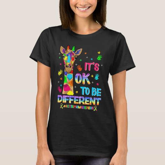 Autism Awareness Giraffe Flower Its Ok To Be Diffe T-Shirt (Vorderseite)