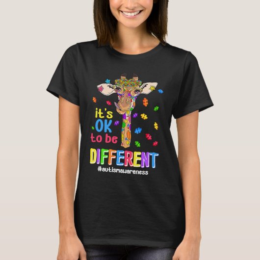 Autism Awareness Giraffe Flower Its Ok To Be Diffe T-Shirt (Vorderseite)