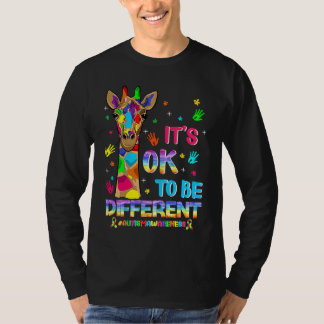 Autism Awareness Giraffe Flower Its Ok To Be Diffe T-Shirt