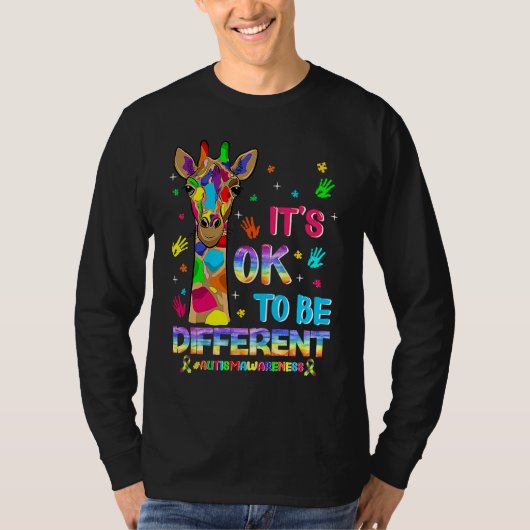 Autism Awareness Giraffe Flower Its Ok To Be Diffe T-Shirt (Vorderseite)