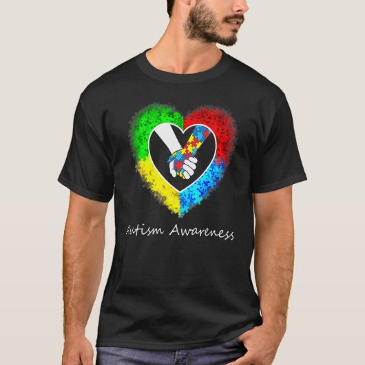 Autism Awareness Hands In Heart Puzzle Pieces T-Shirt (Vorderseite)