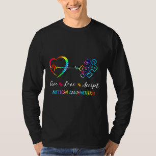 Autism Awareness Heartbeat Live Love Accept T-Shirt
