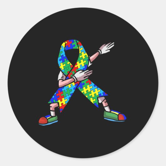 Autism Awareness Kids Dabbing Puzzle Piece Love Da Runder Aufkleber (Vorderseite)