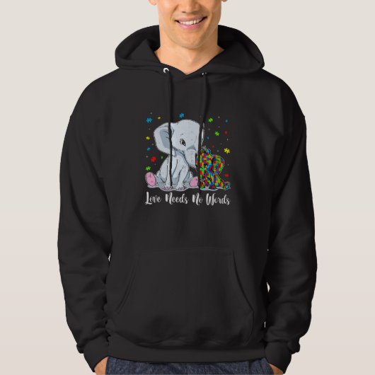 Autism Awareness Love Needs No Words Elephant Supp Hoodie (Vorderseite)