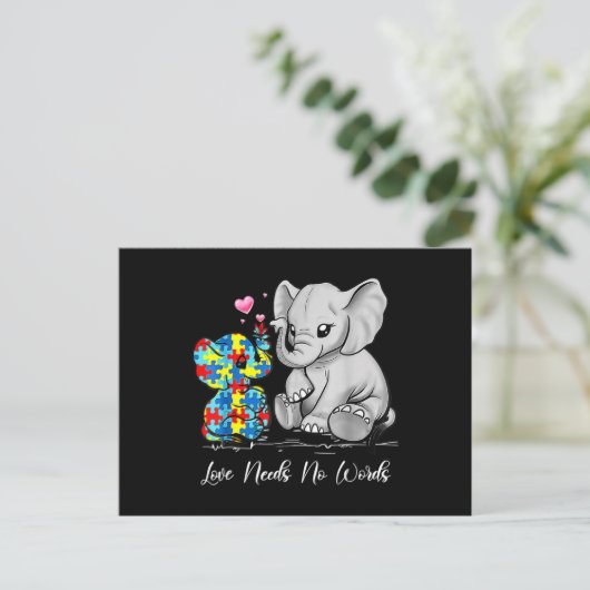 Autism Awareness Love Needs No Words Elephant Supp Postkarte (Stehend Vorderseite)