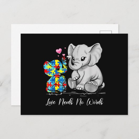 Autism Awareness Love Needs No Words Elephant Supp Postkarte (Vorne/Hinten)