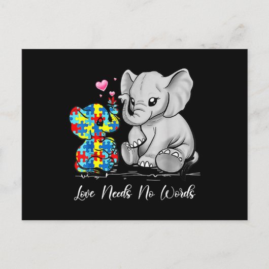 Autism Awareness Love Needs No Words Elephant Supp Postkarte (Vorderseite)