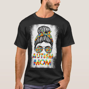 Autism Awareness Mom Messy Bun Puzzle Mother’s Day T-Shirt