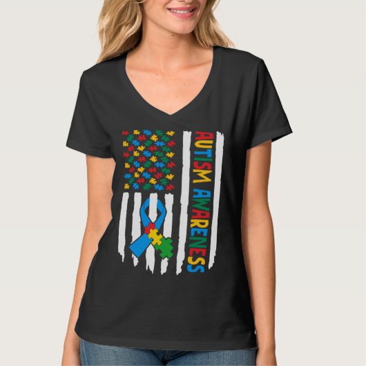 Autism Awareness Month American Flag Puzzle Piece T-Shirt (Vorderseite)