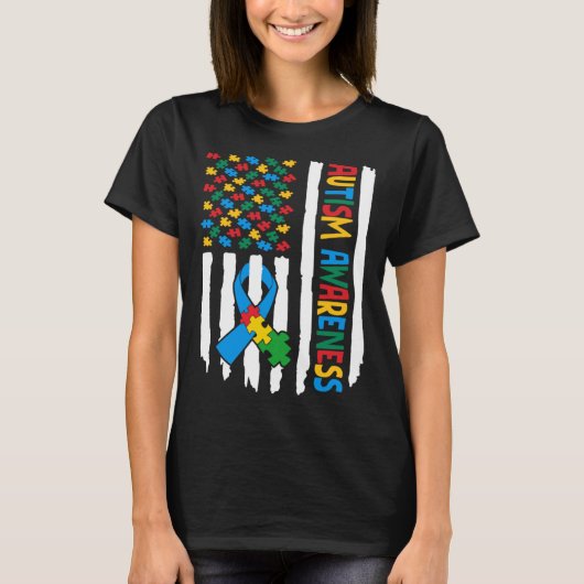 Autism Awareness Month American Flag Puzzle Piece T-Shirt (Vorderseite)