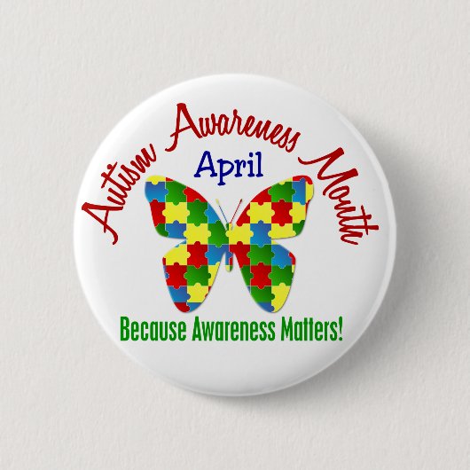 AUTISM AWARENESS MONTH APRIL Puzzle Butterfly Button (Vorderseite)