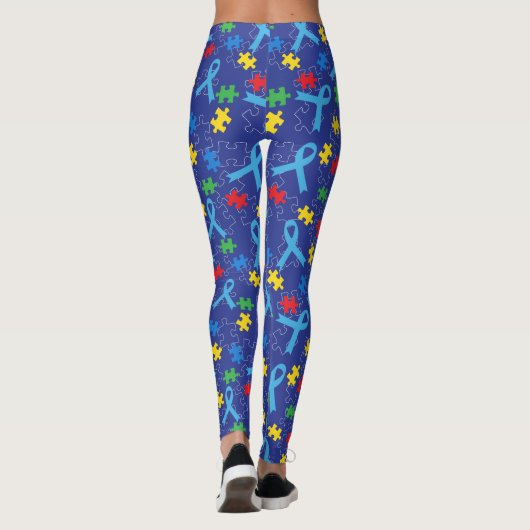 Autism Awareness Month Ribbon Puzzle Pattern Leggings (Rückseite)
