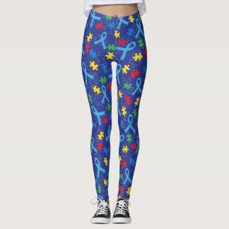 Autism Awareness Month Ribbon Puzzle Pattern Leggings
