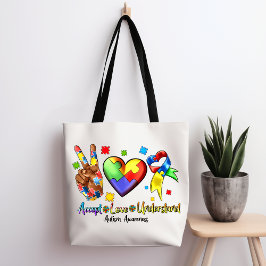 Autism Awareness Peace Puzzle Heart Tote Bag Tasche