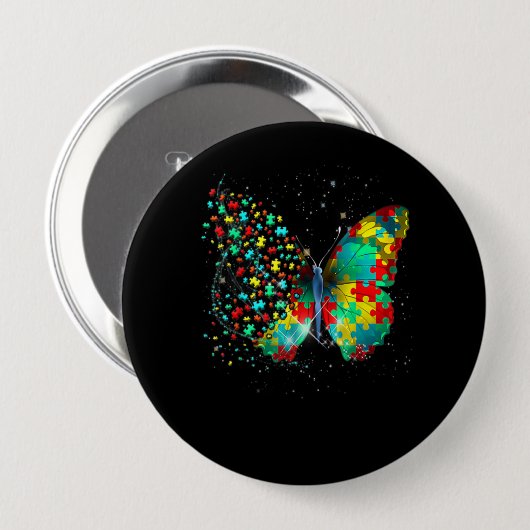 Autism Awareness Puzzle Butterfly Button (Vorne & Hinten)