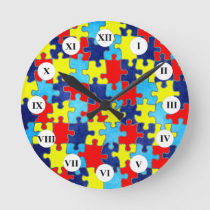 Autism Awareness-Puzzle by Shirley Taylor Runde Wanduhr