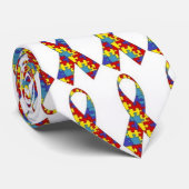 Autism Awareness Puzzle Piece Ribbon Neck Tie Krawatte (Gerollt)