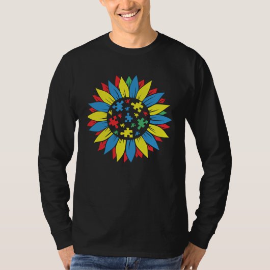 Autism Awareness Puzzle Piece Sunflower Autism War T-Shirt (Vorderseite)