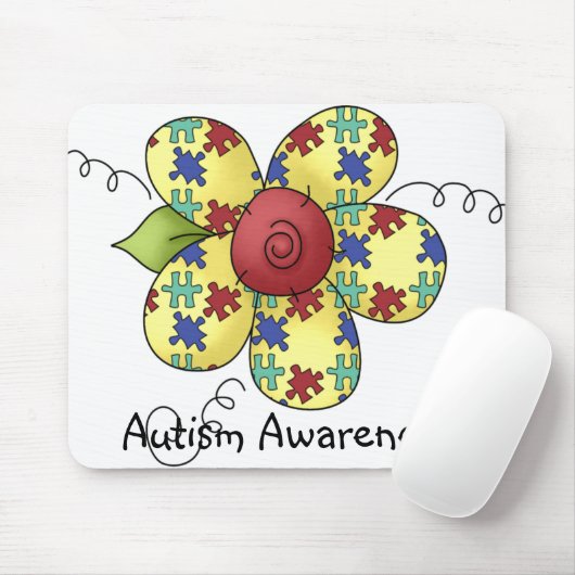 Autism Awareness Puzzle Pieces Flower Design Mousepad (Mit Mouse)