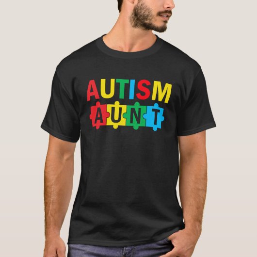 Autism Awareness Puzzle Ribbon Proud Autism Aunt T-Shirt (Vorderseite)