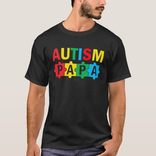 Autism Awareness Puzzle Ribbon Proud Autism Papa T-Shirt (Vorderseite)