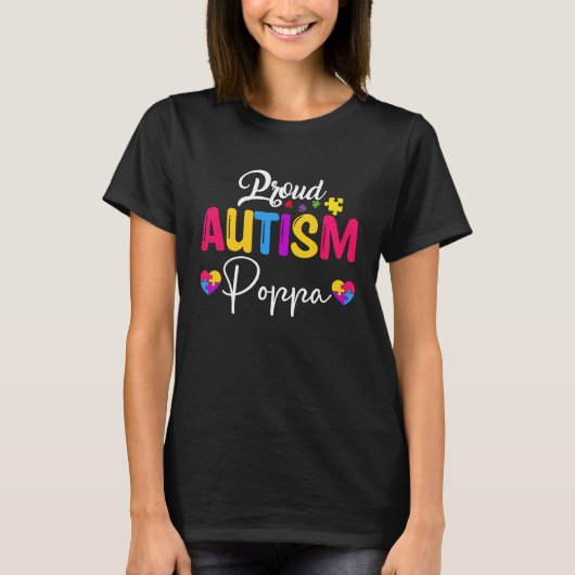 Autism Awareness Puzzle Ribbon Proud Autism Poppa T-Shirt (Vorderseite)