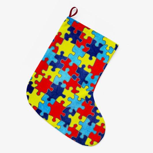 Autism Awareness-Puzzle von Shirley Taylor Großer Weihnachtsstrumpf (Vorderansicht (hängend))