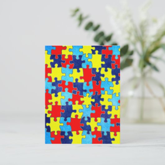 Autism Awareness-Puzzle von Shirley Taylor Postkarte (Stehend Vorderseite)