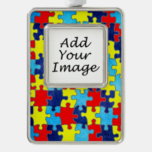 Autism Awareness-Puzzle von Shirley Taylor Rahmen-Ornament Silber