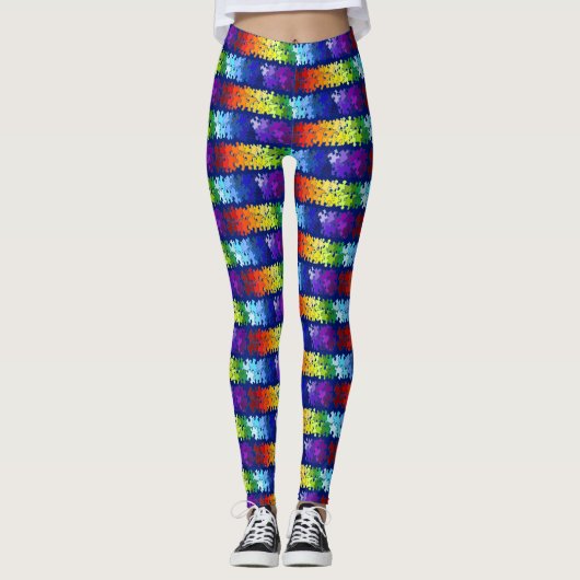 Autism Awareness Rainbow Puzzle Design Leggings (Vorderseite)