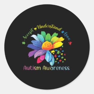 Autism Awareness Sunflower Accept Understand Love  Runder Aufkleber